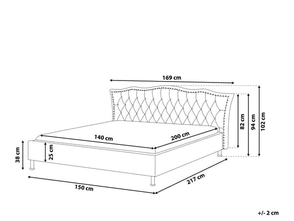 Sort Øko-læderseng 140 x 200 cm med Dekorativ Sengegavl med Krystaller og Nitter