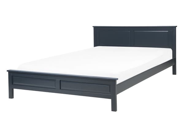 Mørkeblå Seng med Træramme 140 x 200 cm Høj Sengegavl Moderne Design
