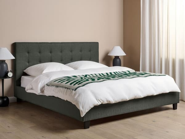 Seng Mørkegrå Polyester 180 x 200 cm Moderne Blød Polstret Dobbeltseng Tuftet Sengegavl Soveværelse Inspiration Kvalitetsseng