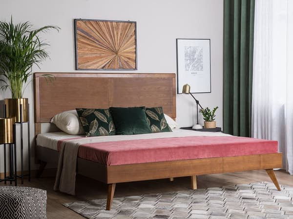 Seng med Ramme Mørkt Træ 160 x 200 cm Høj Sengegavl Rustikt Design