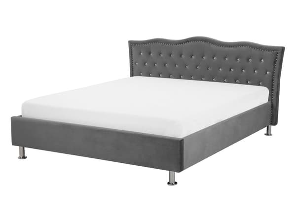 Parisänky tummanharmaa sametti 140 x 200 cm sälepohja säilytystila verhoilunaula koristekristallit glamour retro