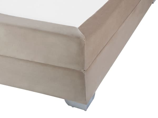 Kontinentalsäng Beige Sammet Klädd Ram 160 x 200 cm med Resårmadrass och Huvudgavel Divansäng