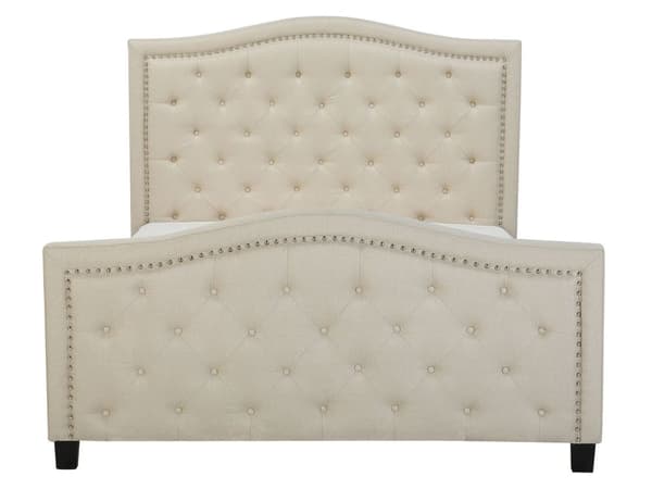 Dobbelt Polstret Beige Seng 160 x 200 cm med Quiltet Sengegavl og Fodstøtte med Nitter