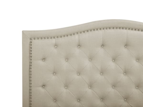 Dobbelt Polstret Beige Seng 160 x 200 cm med Quiltet Sengegavl og Fodstøtte med Nitter
