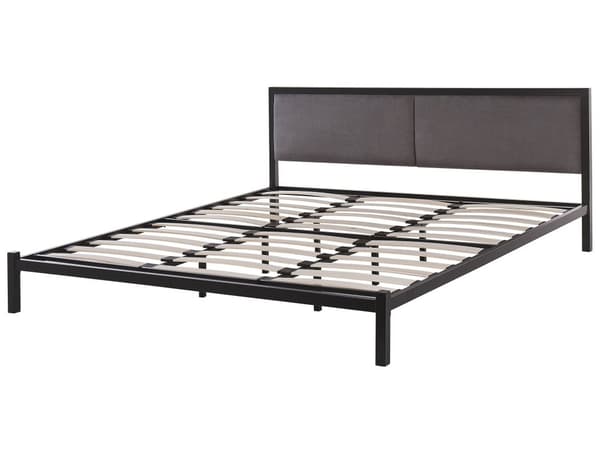 Parisänky musta teräs 180 x 200 cm sälepohjalla harmaa pehmustettu sängynpääty moderni tyyli