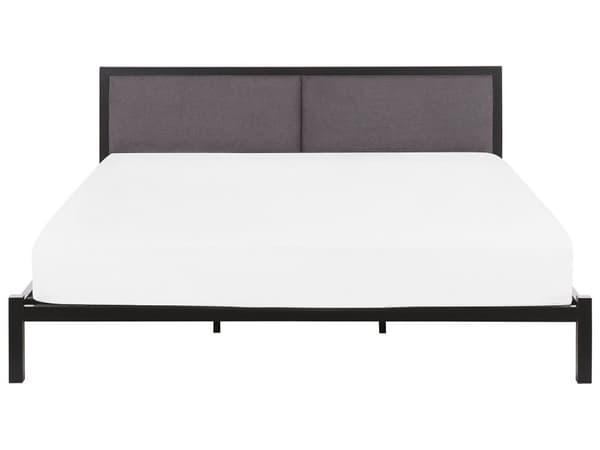 Parisänky musta teräs 180 x 200 cm sälepohjalla harmaa pehmustettu sängynpääty moderni tyyli