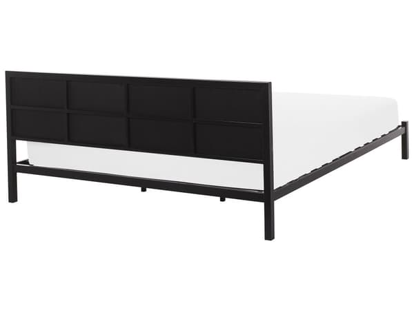 Parisänky musta teräs 180 x 200 cm sälepohjalla harmaa pehmustettu sängynpääty moderni tyyli