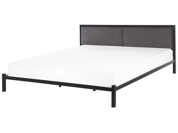 Parisänky musta teräs 180 x 200 cm sälepohjalla harmaa pehmustettu sängynpääty moderni tyyli