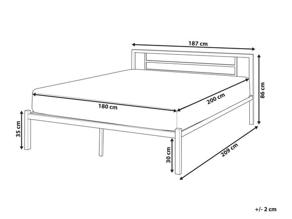 Dubbelsäng 180 x 200 cm Vit Sängram Metall Industriell