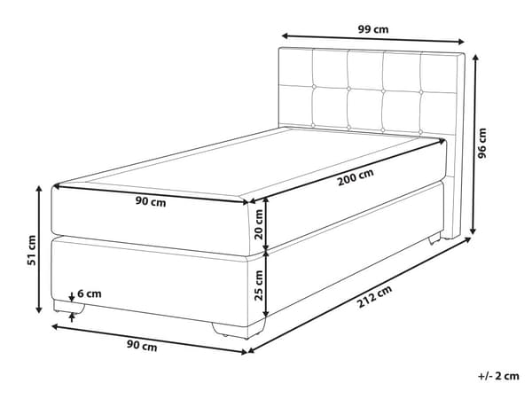 Säng 90 x 200 cm Divansäng Ljusgrå Tyg Klädd Ram med Tuftad Huvudgavel och Madrass