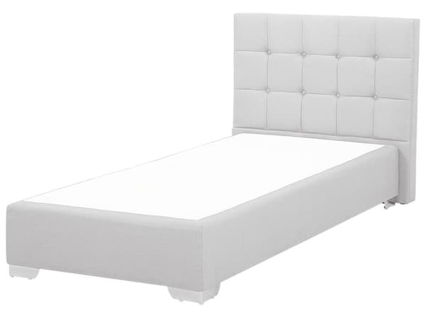 Säng 90 x 200 cm Divansäng Ljusgrå Tyg Klädd Ram med Tuftad Huvudgavel och Madrass
