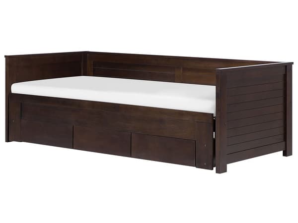 Brun Træseng 90/180 x 200 cm med Ramme Udtræksseng med 3 Skandinaviske Skuffer moderne stil
