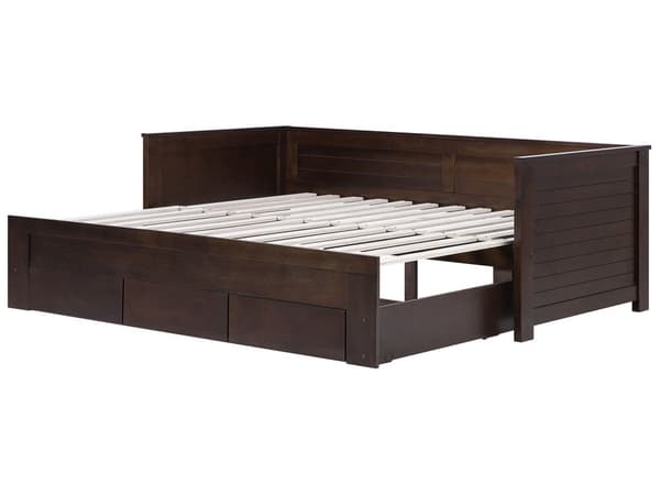 Brun Træseng 90/180 x 200 cm med Ramme Udtræksseng med 3 Skandinaviske Skuffer moderne stil
