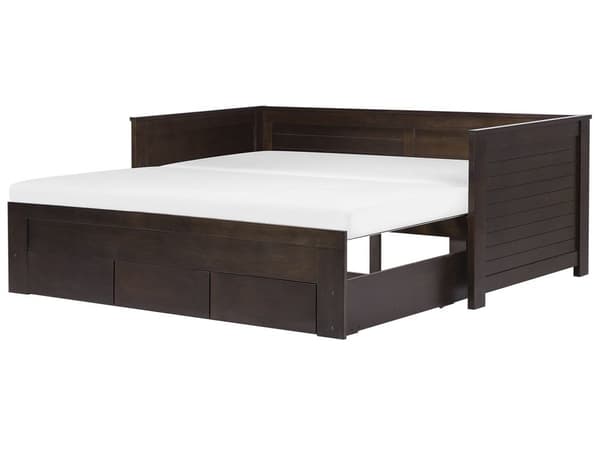 Brun Træseng 90/180 x 200 cm med Ramme Udtræksseng med 3 Skandinaviske Skuffer moderne stil