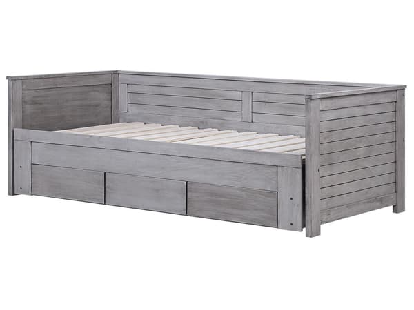 Grå træseng 90/180 x 200 cm med Ramme Udtræksseng med 3 Skandinaviske Skuffer moderne stil