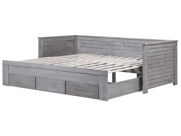 Grå træseng 90/180 x 200 cm med Ramme Udtræksseng med 3 Skandinaviske Skuffer moderne stil