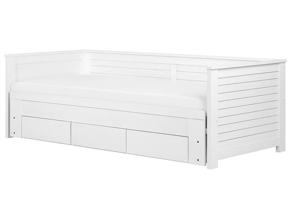 Hvid Træseng 90/180 x 200 cm med Ramme Udtræksseng med 3 Skandinaviske Skuffer moderne stil