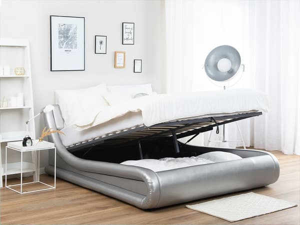 Sølv Seng med Stel Betrukket med Velour 160 x 200 cm Moderne Stil