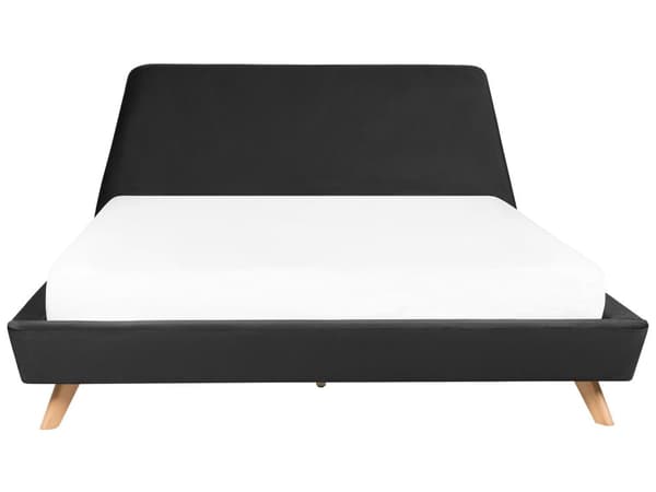 Sort fløjlsseng 180 x 200 cm med ramme med ramme og sengegavl