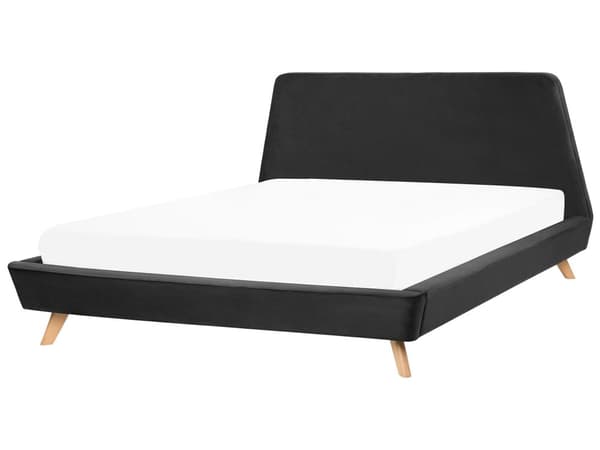 Sort fløjlsseng 180 x 200 cm med ramme med ramme og sengegavl