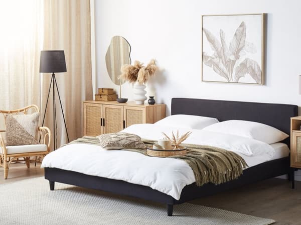 Sort Polstret Seng 180 x 200 cm med LED-belysning Stel og Sengegavl