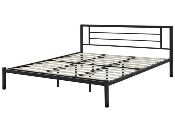 Seng Sort med Stel 180 x 200 cm Minimalistisk Metal Sengeramme med Integreret Lamelbund Lav Sengegavl Moderne Industriel Design Soveværelse