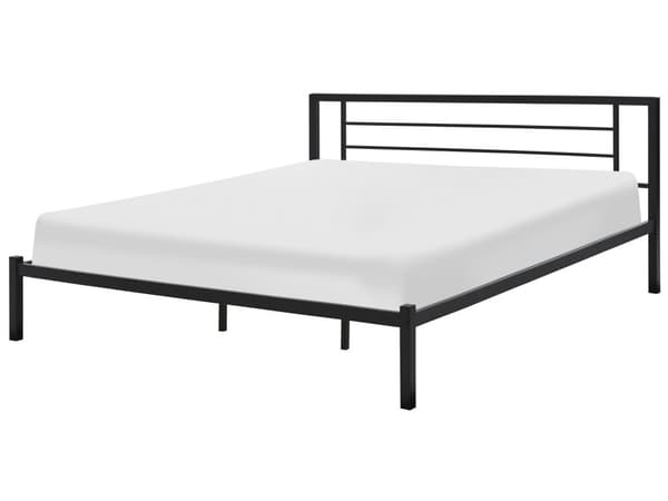 Seng Sort med Stel 180 x 200 cm Minimalistisk Metal Sengeramme med Integreret Lamelbund Lav Sengegavl Moderne Industriel Design Soveværelse