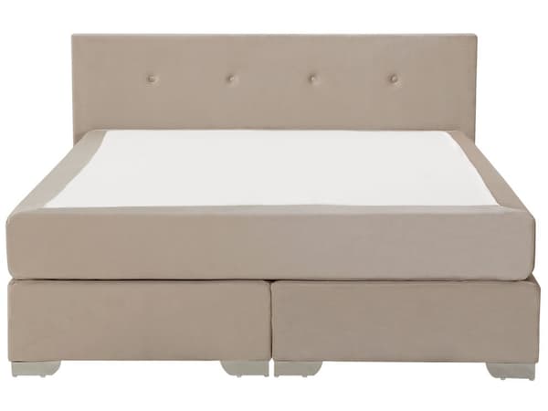 Kontinentalseng Beige Polstret med Sølv Metalben 160 x 200 cm 2 Personers God Dobbeltseng Boxmadras Lav Sengegavl Soveværelse Indretning Dekor