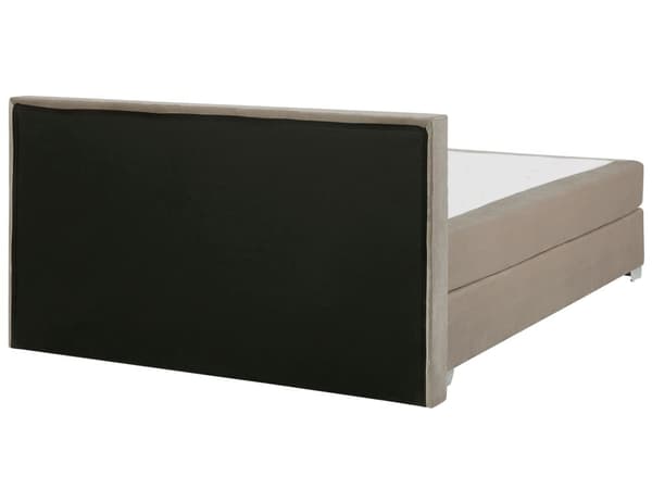 Kontinentalseng Beige Polstret med Sølv Metalben 160 x 200 cm 2 Personers God Dobbeltseng Boxmadras Lav Sengegavl Soveværelse Indretning Dekor