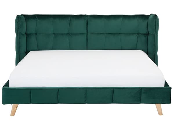 Säng Ram Mörkgrön Sammet Tuftad Ljus Träben 180 x 200 cm Lamellbas Huvudgavel