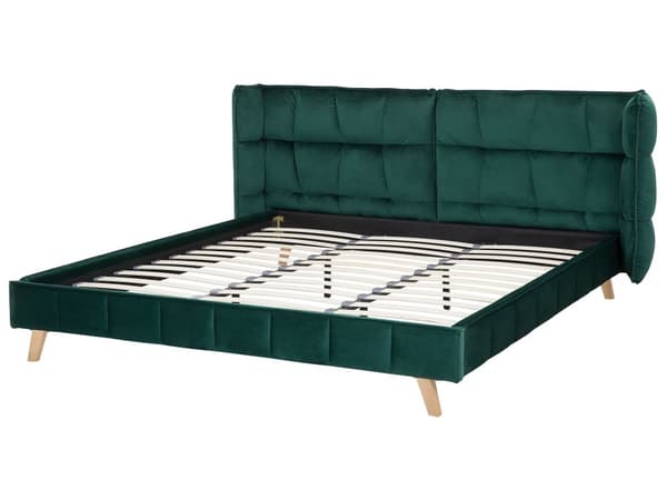 Säng Ram Mörkgrön Sammet Tuftad Ljus Träben 180 x 200 cm Lamellbas Huvudgavel