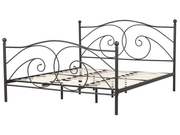 Dubbelsäng 180 x 200 cm Svart Metallram Lamellbas Retro