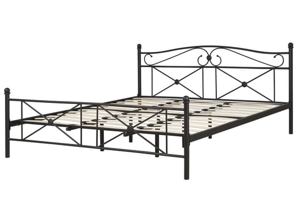 Dubbelsäng 180 x 200 cm Svart Metallram Lamellbas Retro