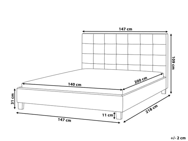 Parisänky vaaleanharmaa kangas verhoilu 140 x 200 cm sälepohja tuftattu pääty glamour