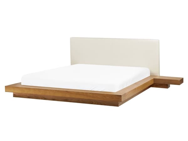 Parisänky vaalea MDF-levy 160 x 200 cm sälepohja yöpöydät valkoinen keinonahka sängynpääty matala moderni tyyli