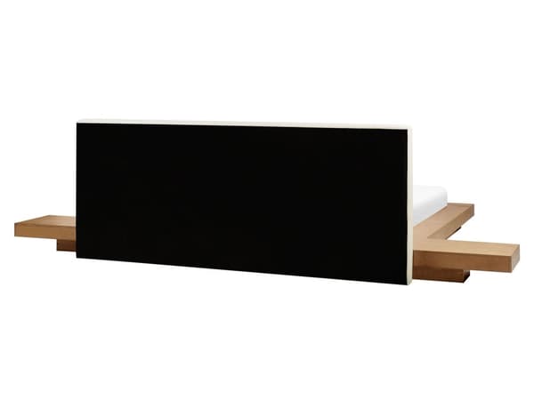 Parisänky vaalea MDF-levy 160 x 200 cm sälepohja yöpöydät valkoinen keinonahka sängynpääty matala moderni tyyli