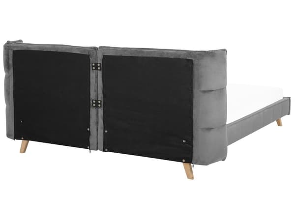 Parisänky harmaa sametti verhoiltu puujalat 180 x 200 cm sälepohja tikattu pehmustettu pääty retro tyyli