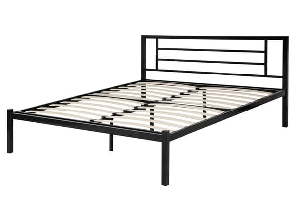 Sort metalseng med stel 160 x 200 cm lav sengegavl moderne design