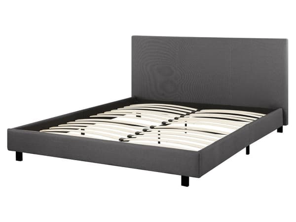 Seng Grå Polyester i Poppeltræ med Sort Pulverlakeret Metalben 160 x 200 cm Dobbelt Stødabsorberende Lamelbund Dupper Soveværelse Indretning