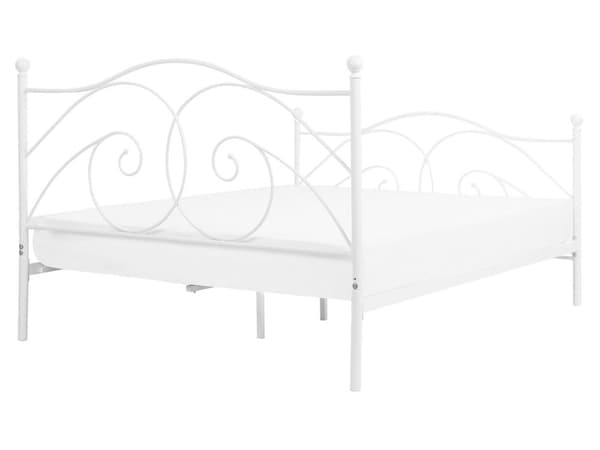 Dobbeltseng Hvidt Stel 160 x 200 cm Dekorativ Metalseng med Lamelbund Fransk Design Skandinavisk Minimalistisk Pigeværelse Indretning Tilbehør