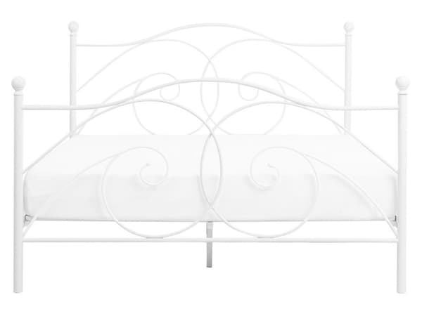 Dobbeltseng Hvidt Stel 160 x 200 cm Dekorativ Metalseng med Lamelbund Fransk Design Skandinavisk Minimalistisk Pigeværelse Indretning Tilbehør