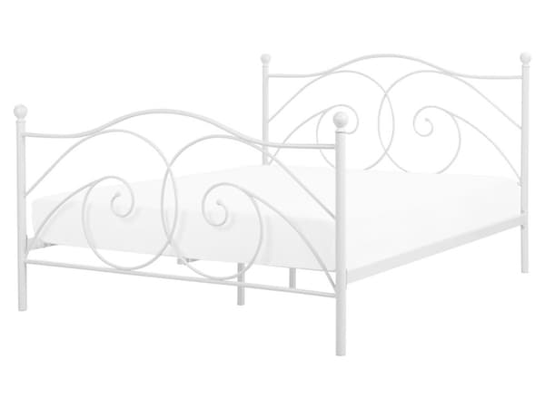 Dobbeltseng Hvidt Stel 160 x 200 cm Dekorativ Metalseng med Lamelbund Fransk Design Skandinavisk Minimalistisk Pigeværelse Indretning Tilbehør