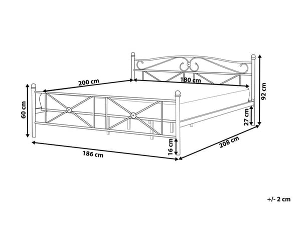 Seng Hvid Metal 180 x 200 cm Minimalistisk Metalseng Retro Design Dobbeltseng til Soveværelse Inspiration Sengeramme