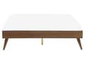 Miniatyrbillede 4 af 9: Sengramme Mørkt Træ MDF 160 x 200 cm Lav Ramme Stel uden Sengegavl Rustikt Design Retro Koniske Ben Minimalistisk Soveværelse Indretning