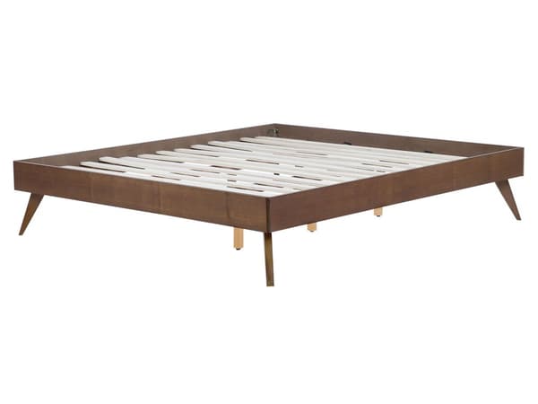 Sengramme Mørkt Træ MDF 160 x 200 cm Lav Ramme Stel uden Sengegavl Rustikt Design Retro Koniske Ben Minimalistisk Soveværelse Indretning
