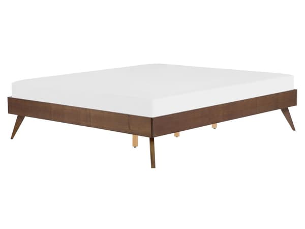 Sengramme Mørkt Træ MDF 160 x 200 cm Lav Ramme Stel uden Sengegavl Rustikt Design Retro Koniske Ben Minimalistisk Soveværelse Indretning