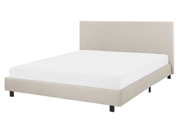 Seng Beige Polyester i Poppeltræ med Sort Pulverlakeret Metalben 160 x 200 cm Dobbelt Stødabsorberende Lamelbund Dupper Soveværelse Indretning