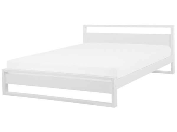 Dobbeltseng Hvidt Træ 180 x 200 cm 2 Personers Træseng med Lamelbund Sengegavl Minimalistisk Sengeramme Stel Skandinavisk Retro Soveværelse