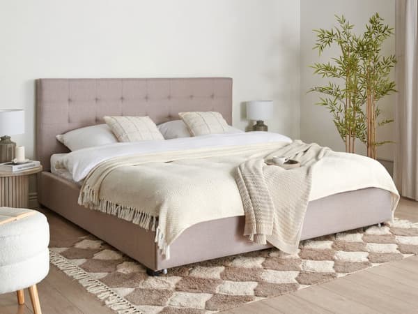 Parisänky vaaleanharmaa kangas verhoilu 180 x 200 cm sälepohja laatikoilla tuftattu pääty glamour