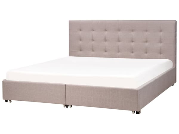 Parisänky vaaleanharmaa kangas verhoilu 180 x 200 cm sälepohja laatikoilla tuftattu pääty glamour
